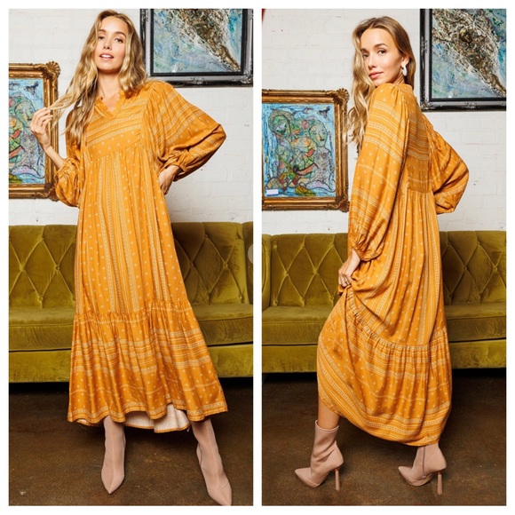 05 Caftan Style Boho Beautiful Floral Print Tired Maxi Dress - Picture 3 of 6